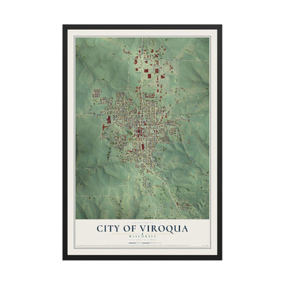 Map of Viroqua, Wisconsin, 12 x 18 inch print in a black wood frame