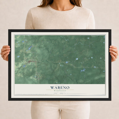 Map of Wabeno, Wisconsin, 12 x 18 inch print in a black wood frame