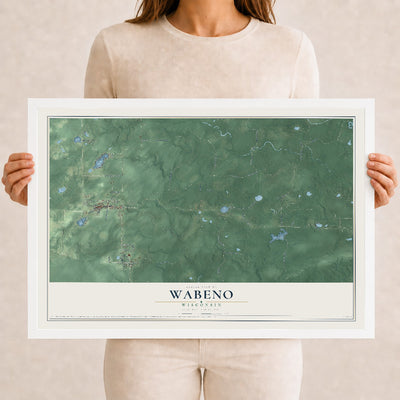 Map of Wabeno, Wisconsin, 12 x 18 inch print in a white wood frame