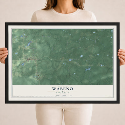 Map of Wabeno, Wisconsin, 18 x 24 inch print in a black wood frame