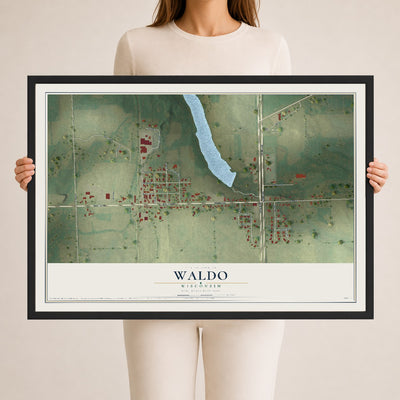 Map of Waldo, Wisconsin, 24 x 36 inch print in a black wood frame