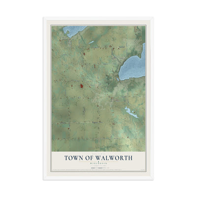 Map of the Town of Walworth, Wisconsin, 12 x 18 inch print in a white wood frame