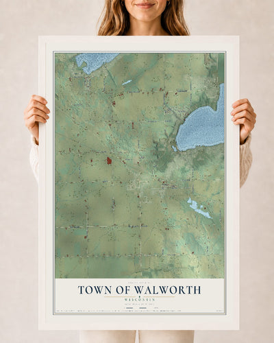 Map of the Town of Walworth, Wisconsin, 24 x 36 inch print in a white wood frame