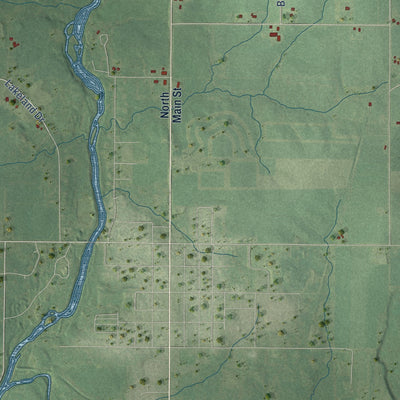 Close-up of the map of Warner, Wisconsin print showing street and building detail