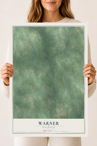 Map of Warner, Wisconsin, 18 x 24 inch unframed archival matte print