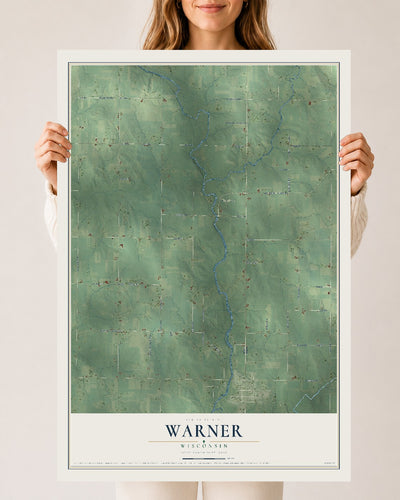 Map of Warner, Wisconsin, 24 x 36 inch unframed archival matte print