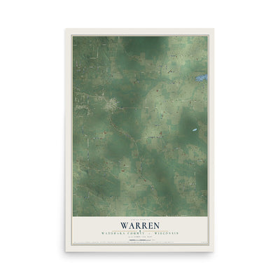 Map of Warren, Waushara County, Wisconsin, 12 x 18 inch unframed archival matte print