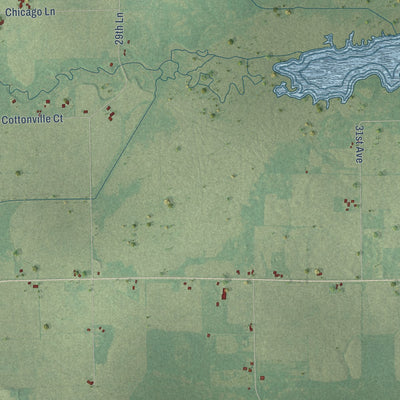 Second close-up of the map of Warren, Waushara County, Wisconsin print showing more streets and buildings