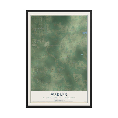 Map of Warren, Waushara County, Wisconsin, 12 x 18 inch print in a black wood frame
