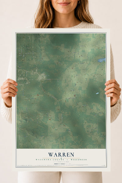 Map of Warren, Waushara County, Wisconsin, 18 x 24 inch unframed archival matte print