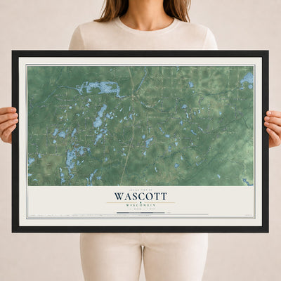 Map of Wascott, Wisconsin, 18 x 24 inch print in a black wood frame