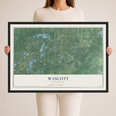 Map of Wascott, Wisconsin, 24 x 36 inch print in a black wood frame