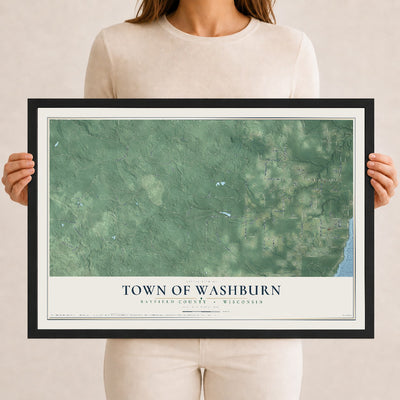 Map of the Town of Washburn, Bayfield County, Wisconsin, 12 x 18 inch print in a black wood frame