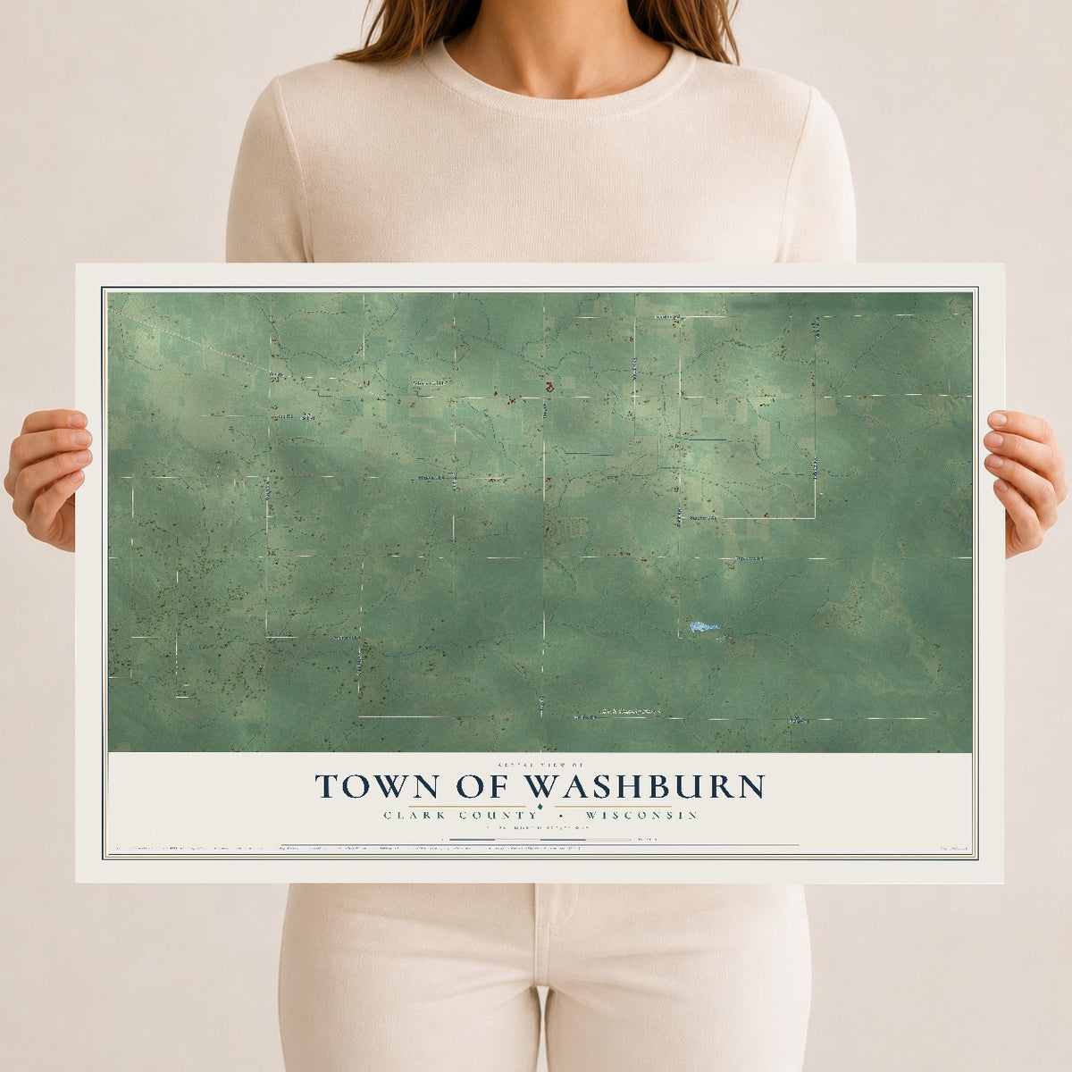 Map of the Town of Washburn, Clark County, Wisconsin, 12 x 18 inch unframed archival matte print