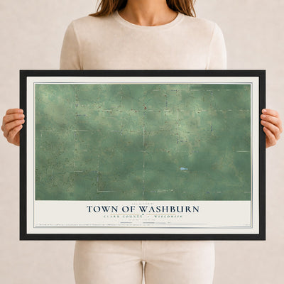 Map of the Town of Washburn, Clark County, Wisconsin, 12 x 18 inch print in a black wood frame