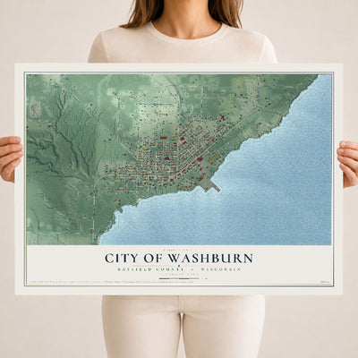 Map of Washburn, Wisconsin, 18 x 24 inch unframed archival matte print