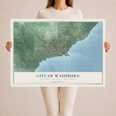 Map of Washburn, Wisconsin, 24 x 36 inch unframed archival matte print