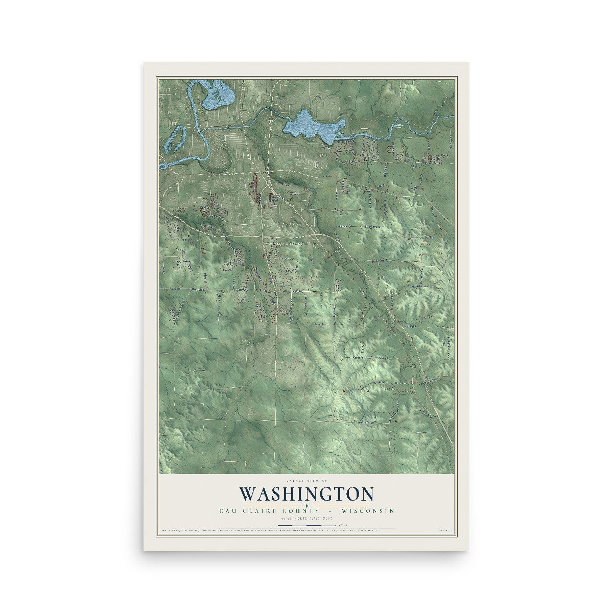Map of Washington, Eau Claire County, Wisconsin, 12 x 18 inch unframed archival matte print