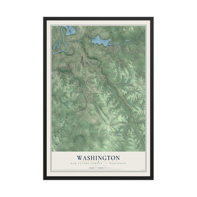 Map of Washington, Eau Claire County, Wisconsin, 12 x 18 inch print in a black wood frame
