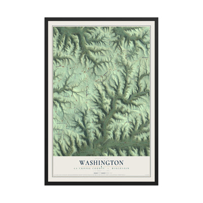 Map of Washington, La Crosse County, Wisconsin, 12 x 18 inch print in a black wood frame