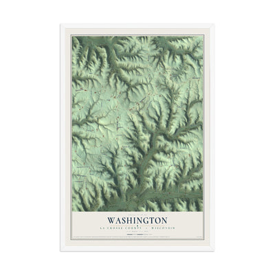 Map of Washington, La Crosse County, Wisconsin, 12 x 18 inch print in a white wood frame
