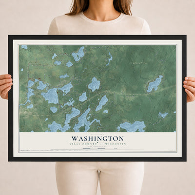 Map of Washington, Vilas County, Wisconsin, 18 x 24 inch print in a black wood frame
