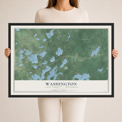 Map of Washington, Vilas County, Wisconsin, 24 x 36 inch print in a black wood frame