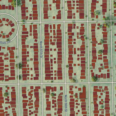 Close-up of the map of Washington Heights, Wisconsin print showing street and building detail