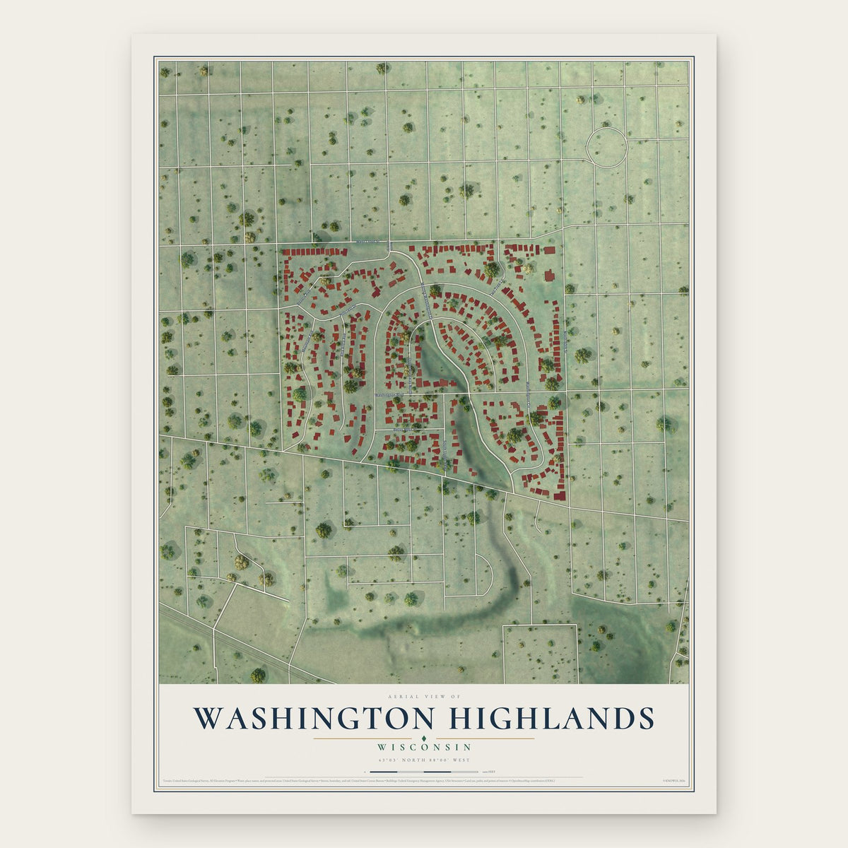 Washington Highlands, Wisconsin map print, the full design