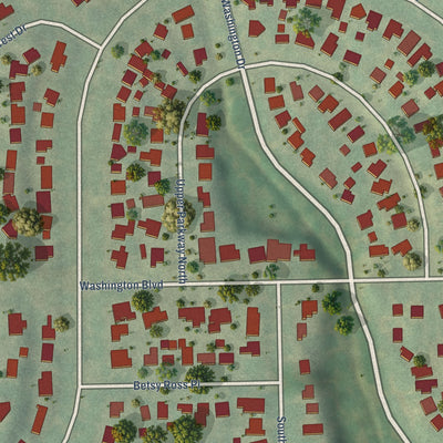 Close-up of the map of Washington Highlands, Wisconsin print showing street and building detail