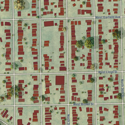 Close-up of the map of Washington Park, Wisconsin print showing street and building detail