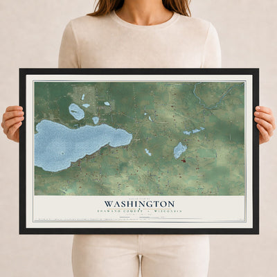 Map of Washington, Shawano County, Wisconsin, 12 x 18 inch print in a black wood frame