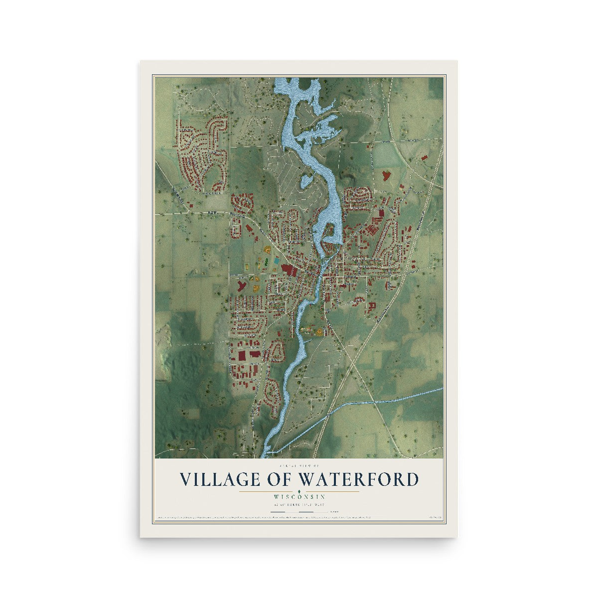 Map of Waterford, Wisconsin, 12 x 18 inch unframed archival matte print