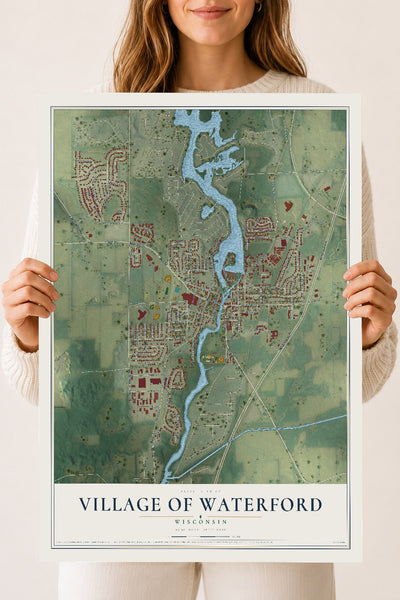 Map of Waterford, Wisconsin, 18 x 24 inch unframed archival matte print