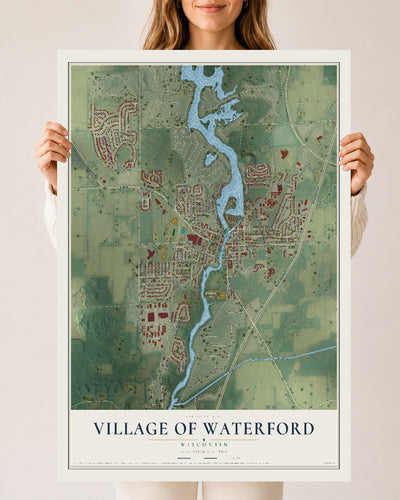 Map of Waterford, Wisconsin, 24 x 36 inch unframed archival matte print