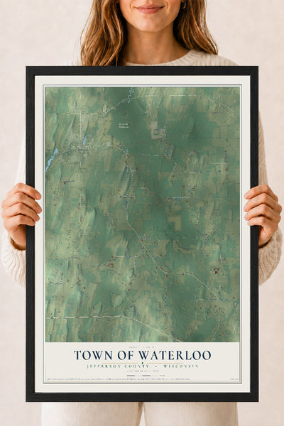 Map of the Town of Waterloo, Jefferson County, Wisconsin, 18 x 24 inch print in a black wood frame