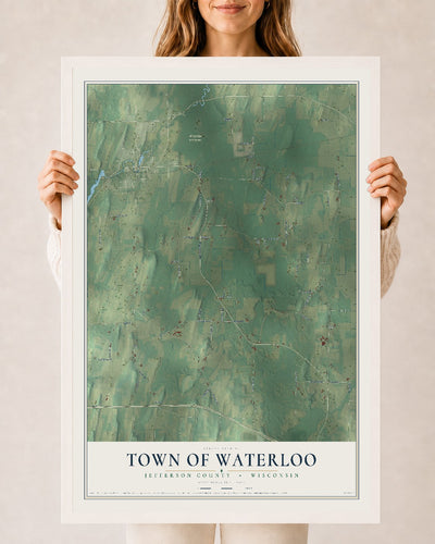 Map of the Town of Waterloo, Jefferson County, Wisconsin, 24 x 36 inch print in a white wood frame