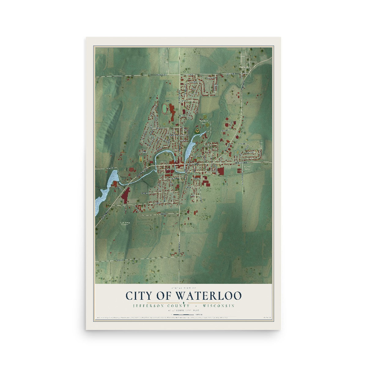 Map of Waterloo, Wisconsin, 12 x 18 inch unframed archival matte print