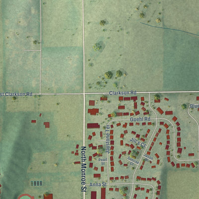 Second close-up of the map of Waterloo, Wisconsin print showing more streets and buildings