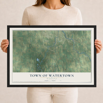 Map of the Town of Watertown, Wisconsin, 12 x 18 inch print in a black wood frame