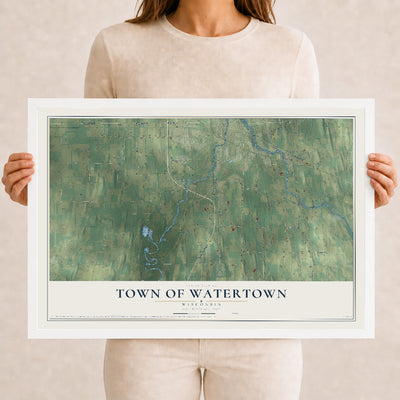 Map of the Town of Watertown, Wisconsin, 12 x 18 inch print in a white wood frame