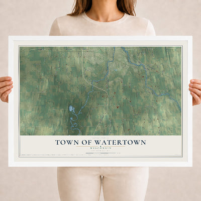 Map of the Town of Watertown, Wisconsin, 18 x 24 inch print in a white wood frame