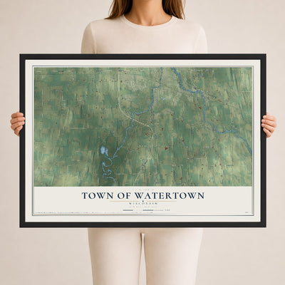 Map of the Town of Watertown, Wisconsin, 24 x 36 inch print in a black wood frame