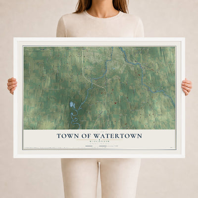 Map of the Town of Watertown, Wisconsin, 24 x 36 inch print in a white wood frame