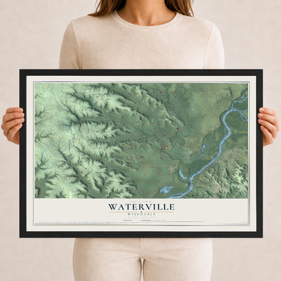 Map of Waterville, Wisconsin, 12 x 18 inch print in a black wood frame