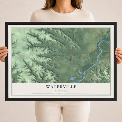 Map of Waterville, Wisconsin, 18 x 24 inch print in a black wood frame