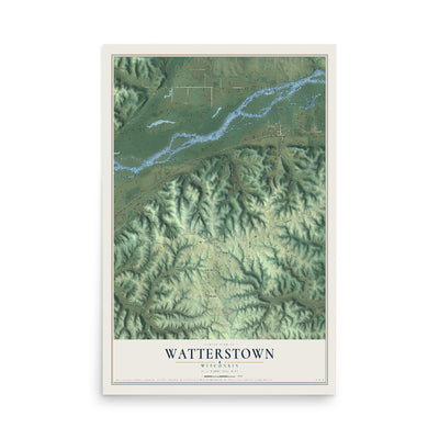 Map of Watterstown, Wisconsin, 12 x 18 inch unframed archival matte print