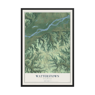 Map of Watterstown, Wisconsin, 12 x 18 inch print in a black wood frame