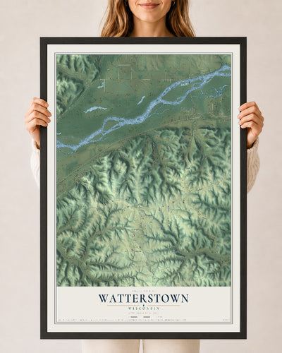 Map of Watterstown, Wisconsin, 24 x 36 inch print in a black wood frame