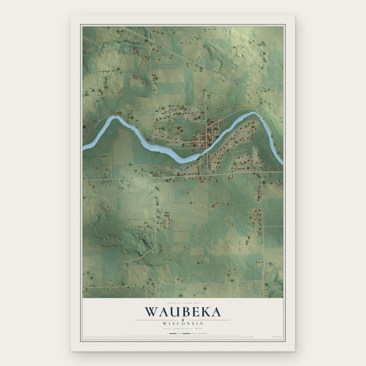 Waubeka, Wisconsin map print, the full design